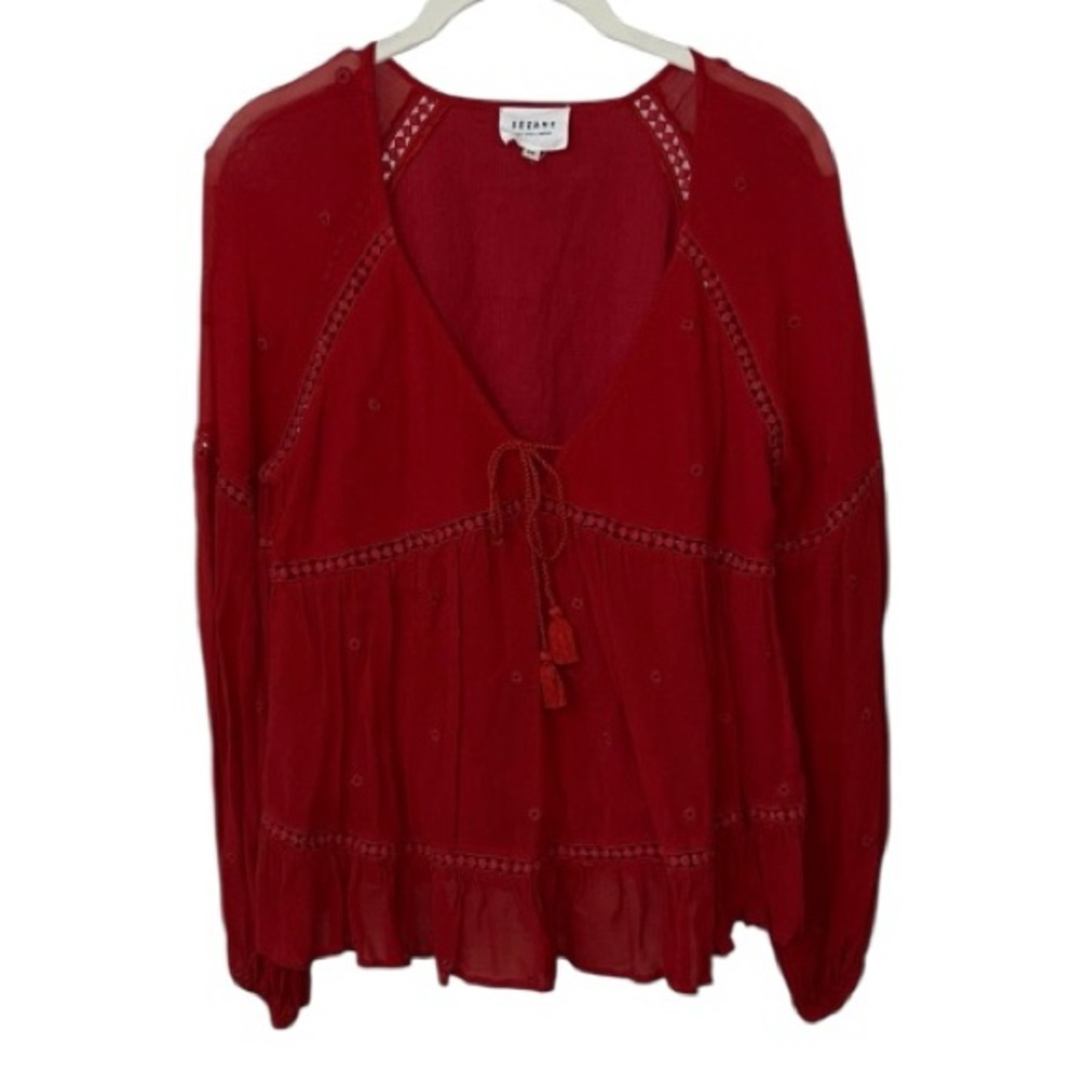 Sezane Brick Red Peasant Bohemian Long Sleeve Blouse Size 36/4 - Picture 3 of 12